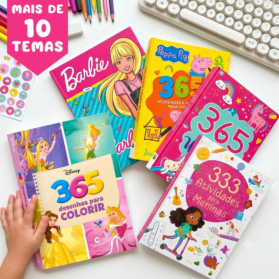 Livro de Colorir Educativo 365 Atividades Para Menina Princesas Luna Barbie Infantil Passatempos