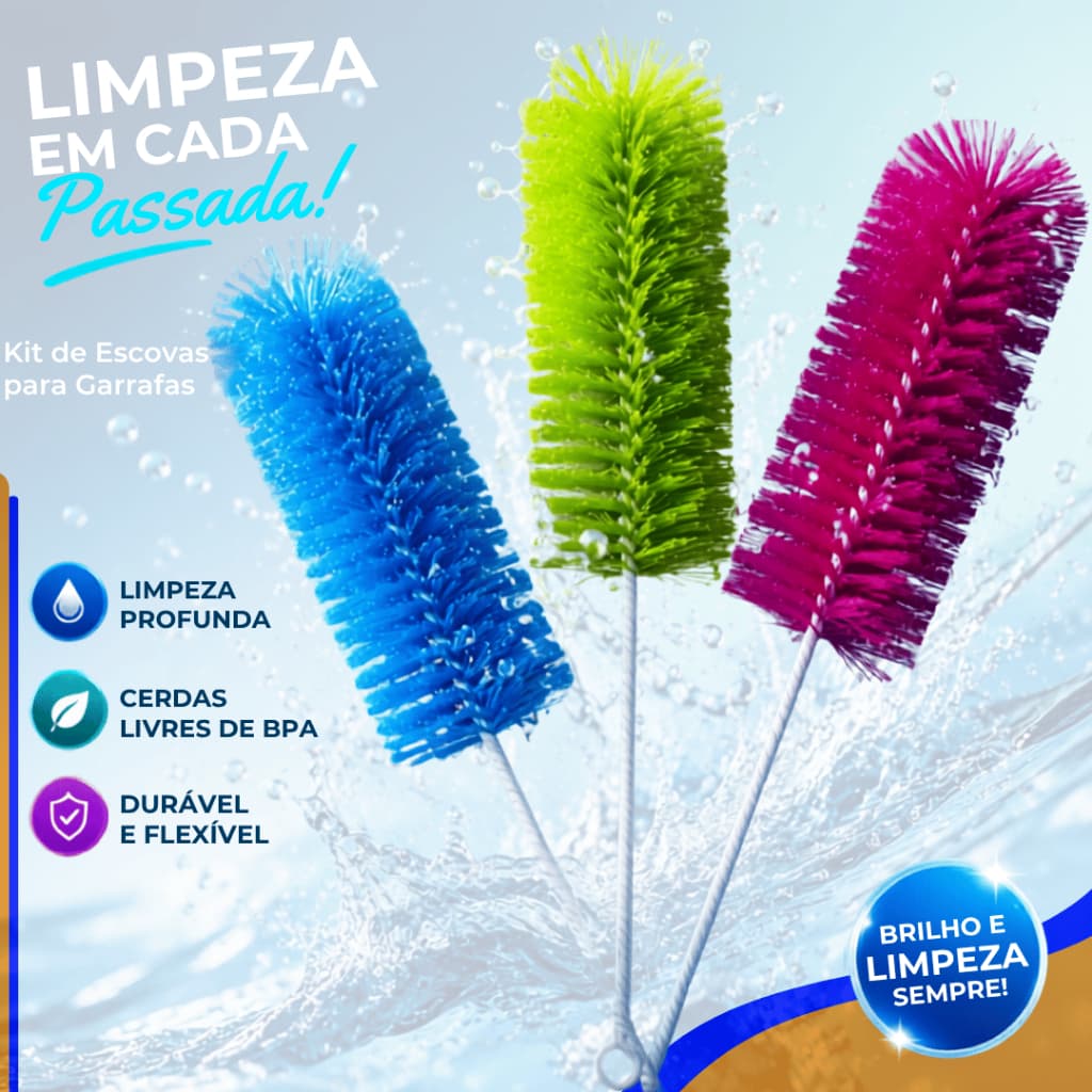 Escova Lava Mamadeira Garrafa Cabo Longo Multiuso Limpeza Profunda Higiênica Copo Profundo Squeeze