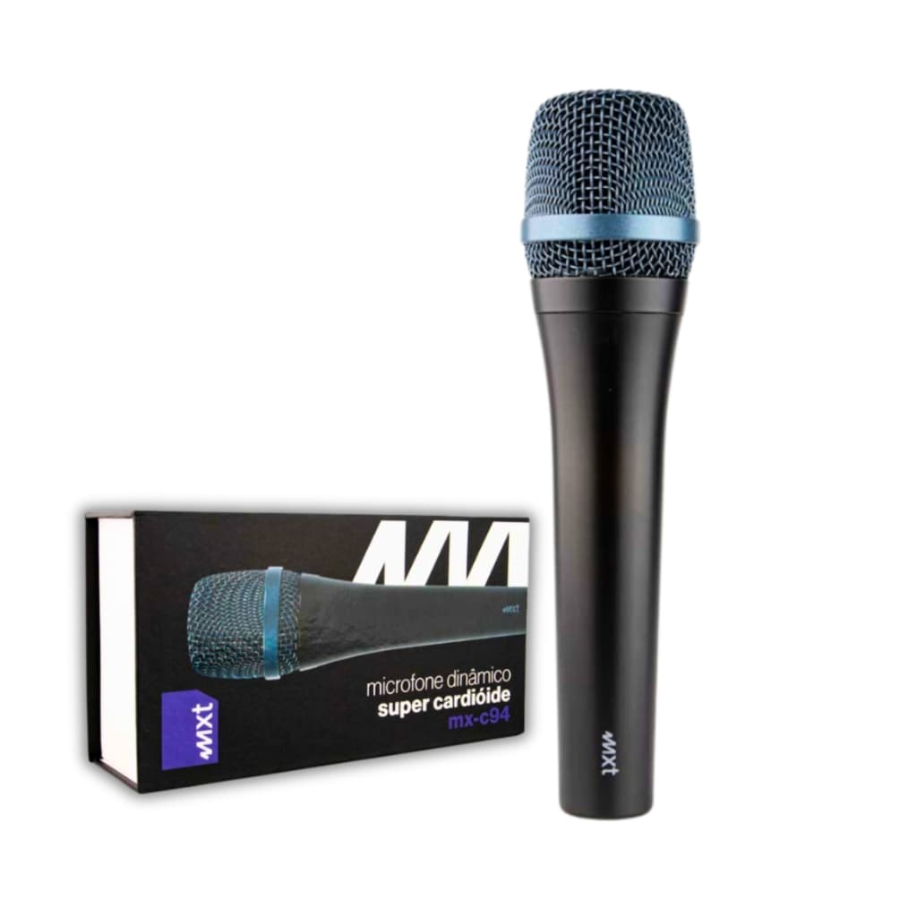 Microfone dinâmico super cardioide Profissional MXT MX-C94 XLR Preto com Cachimbo e Case para Shows, Igrejas e Estúdios