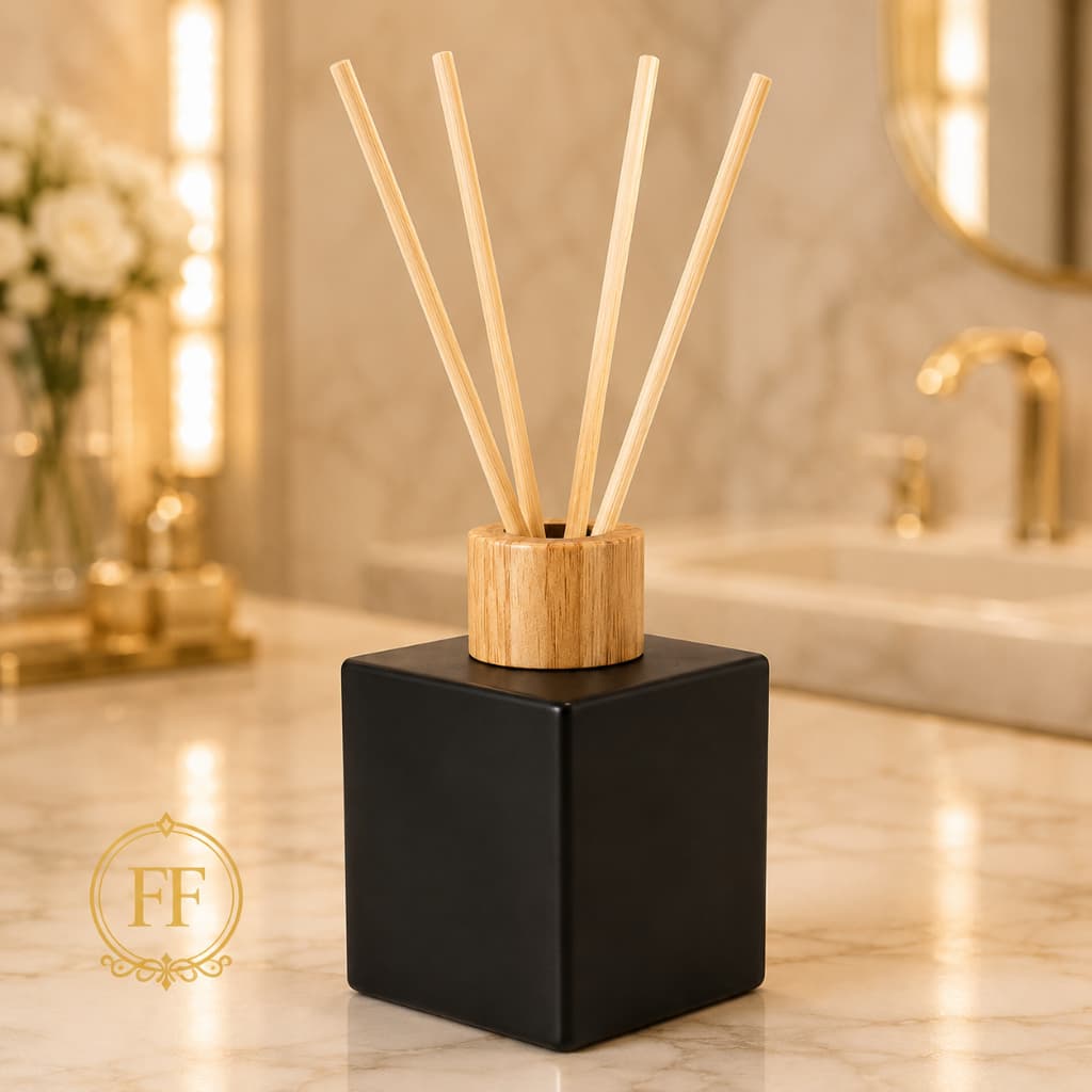Difusor em Vidro Cubo Preto Luxo 100ml Aromatizador de Ambiente