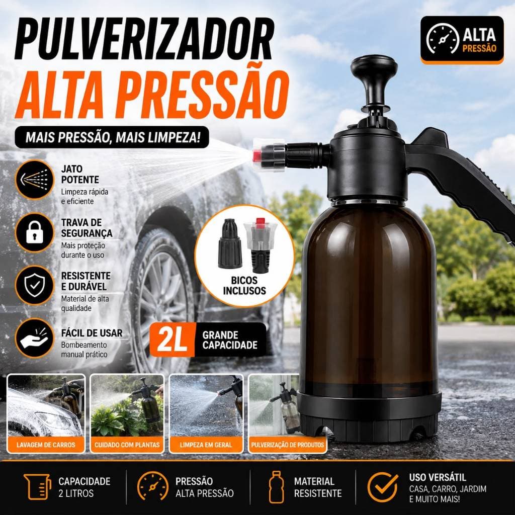 Pulverizador Snow Foam Pressão Manual 2L Borrifador Spray Limpeza Jardim Regar Plantas Bico Espuma