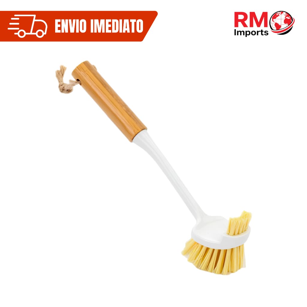 Escova de Limpeza Duo com Cabo de Bambu 2 em 1 Multiuso para Cozinha e Banheiro