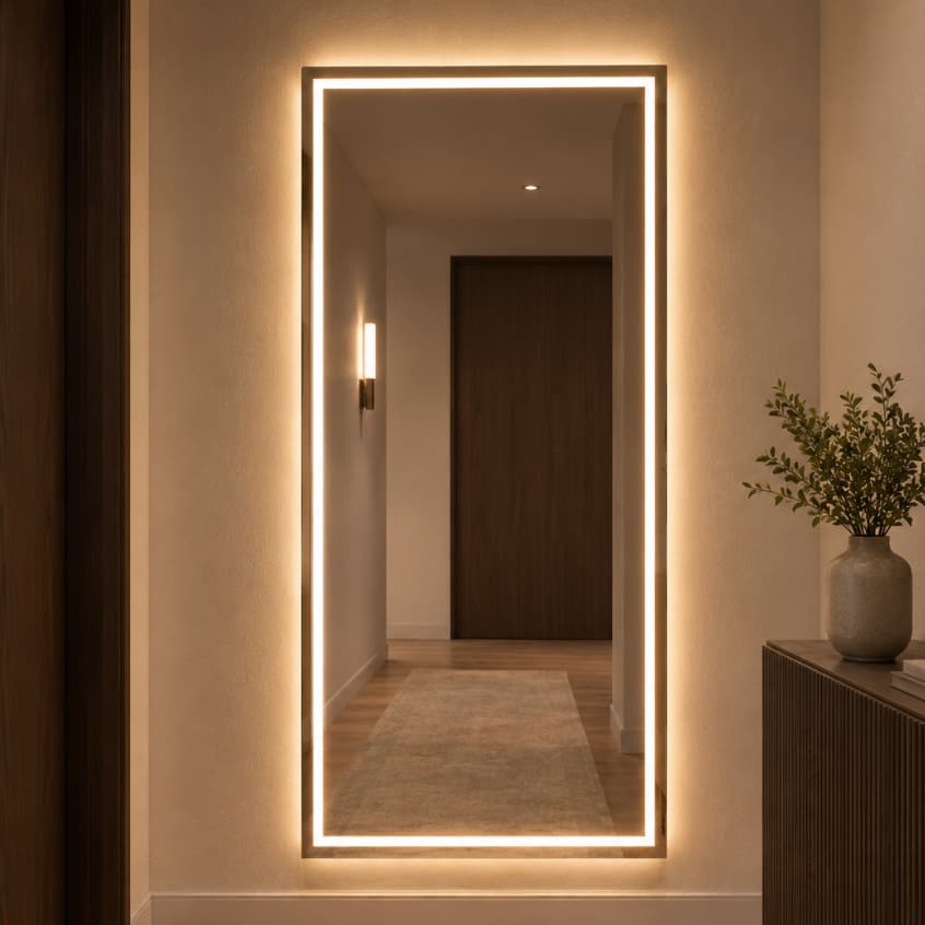 Espelho Grande Com Led 3 Cores Touch 170x70cm Corpo Inteiro Retangular Banheiro Sala