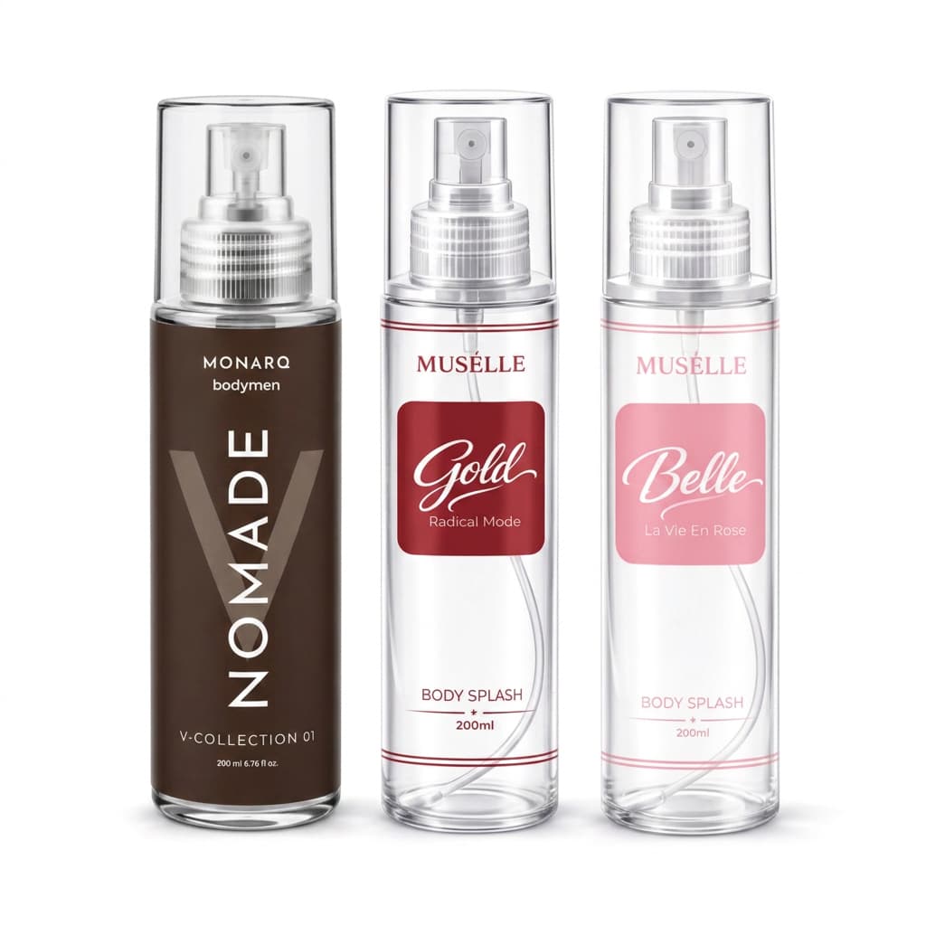Kit 3 Body Splash Nomade + Belle + Gold 3x200ml | Perfumes Masculino e Feminino Longa Duração
