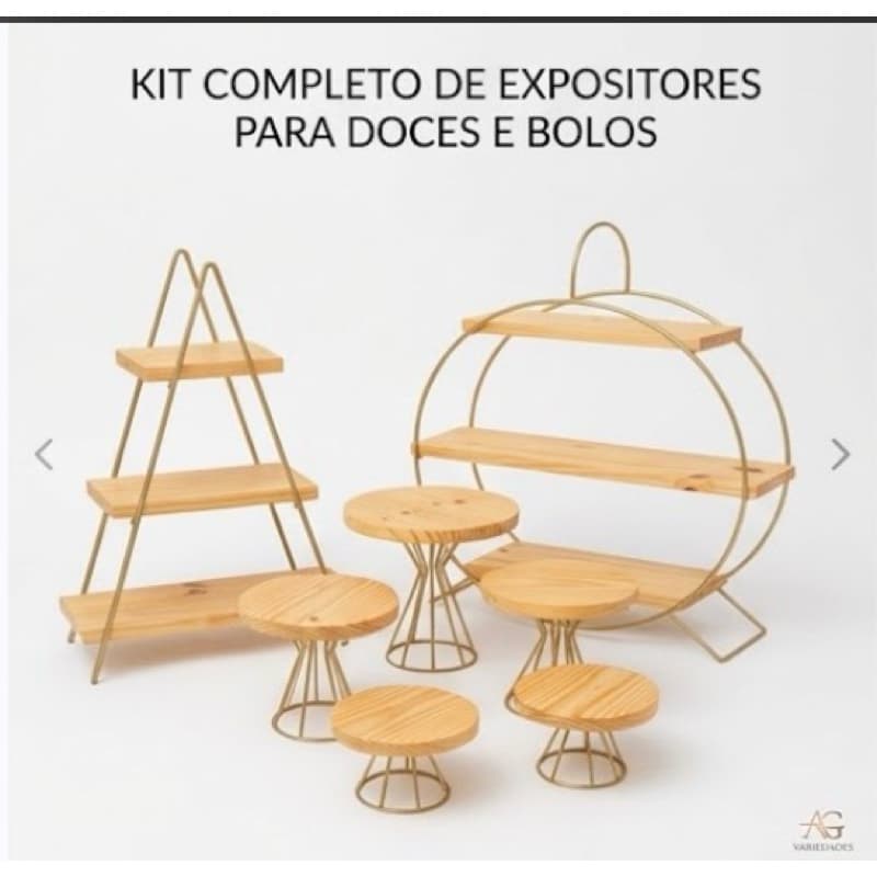 Kit 2 Pratileira Doceira\Boleira,Escadinha+Roda Gigante + 5 Boleiras,Madeira Pinus,Pintura Eletroscatica