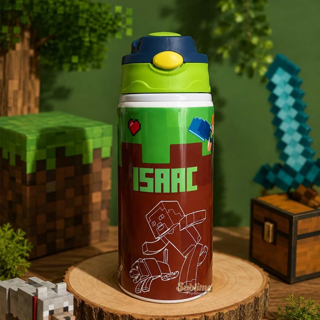 Garrafa Infantil Minecraft Personalizada Alumínio 500ml 600ml Gamer Jogo