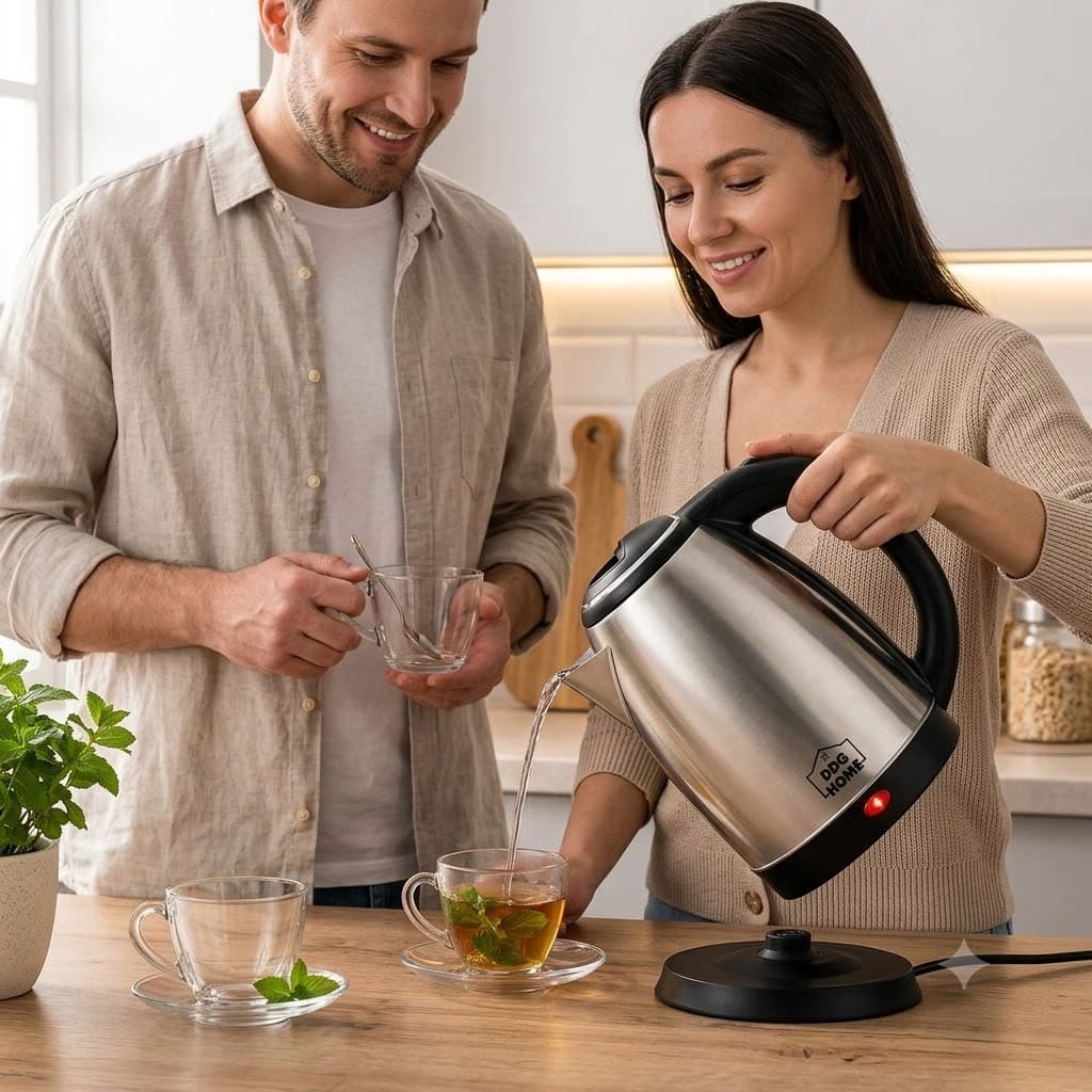 Jarra Chaleira Elétrica Inox 1.8L 110V/1000W - 220V/1500W  Para Água Café / Rápida E Segura Aço/Inox e plástico