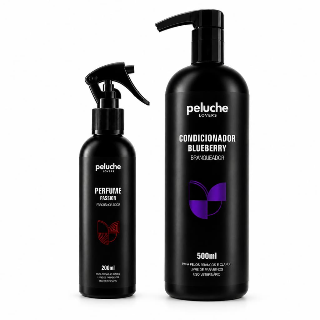 Perfume Passion para Cachorro Condicionador Blueberry Peluche Kit Banho Pet Hidratação Brilho para Cães