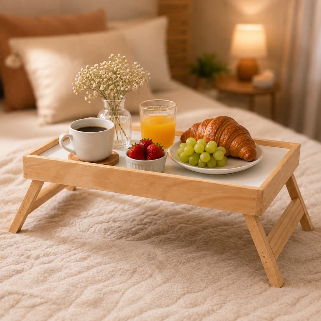 Bandeja Café da Manhã Madeira Pinus com Pés Dobráveis Mesa para Cama Decoração Cantinho do Café
