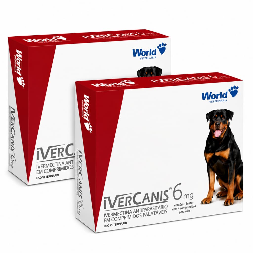 Kit 2 Caixas Ivercanis 6mg Sarna Carrapato Pulga para Cães 15 a 30kg Remédio 8 Comprimidos