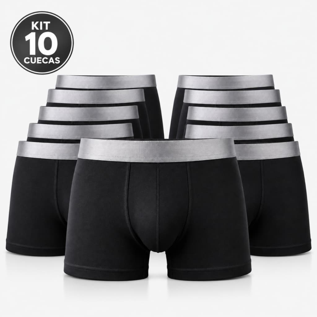 Kit 10 Cuecas Boxer Masculina Adulta [Toda Preta] Confortável Macia Respirável ENVIO IMEDIATO!!