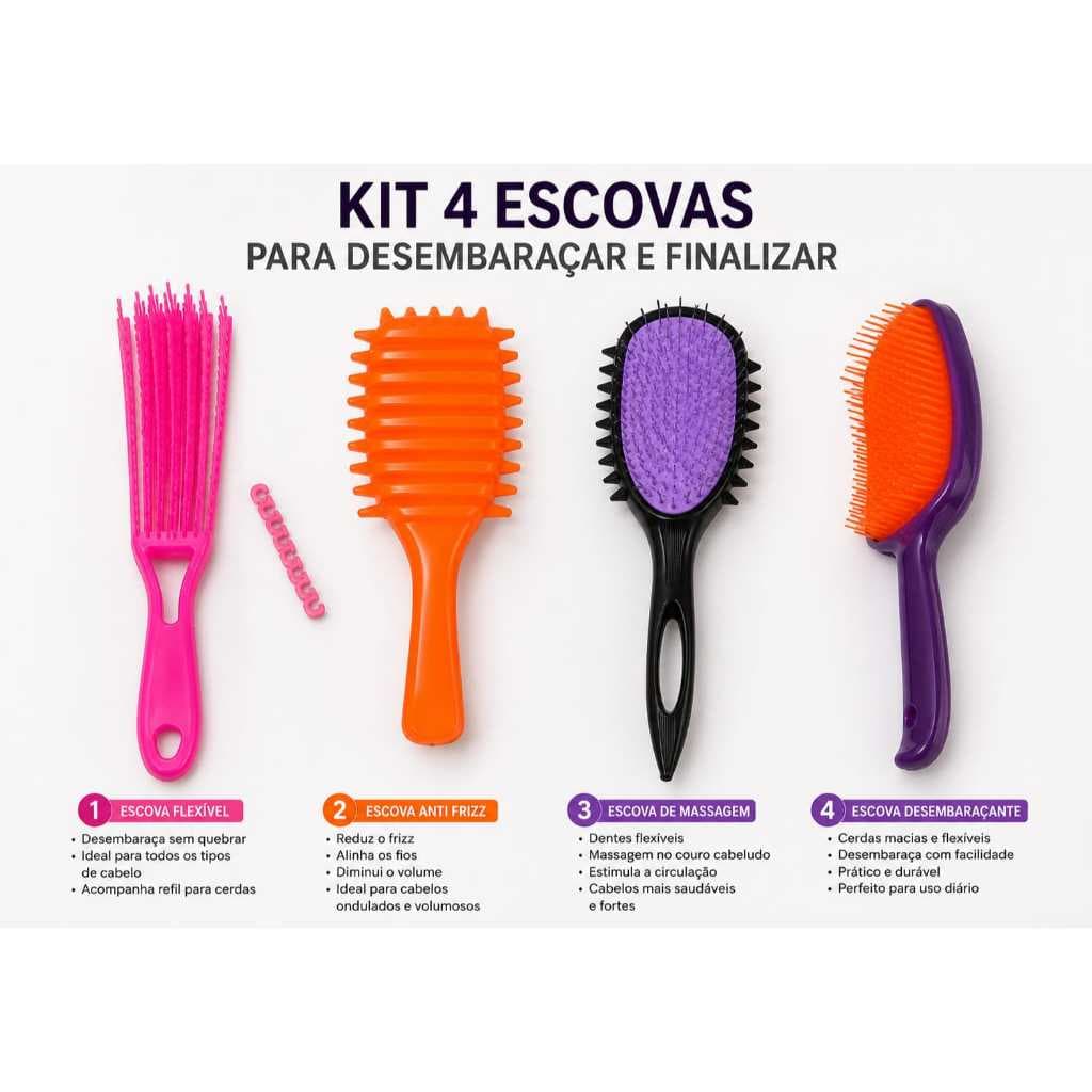 ESCOVA PARA CABELO KIT COM 4