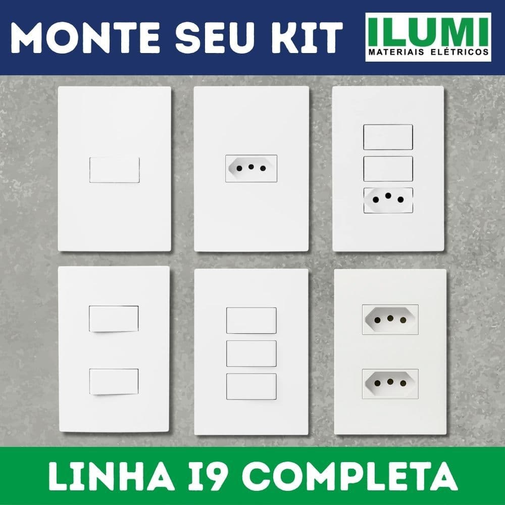 Tomadas e Interruptores Ilumi Linha i9 Tomada Dupla Interruptor com Tomada Linha Completa i9