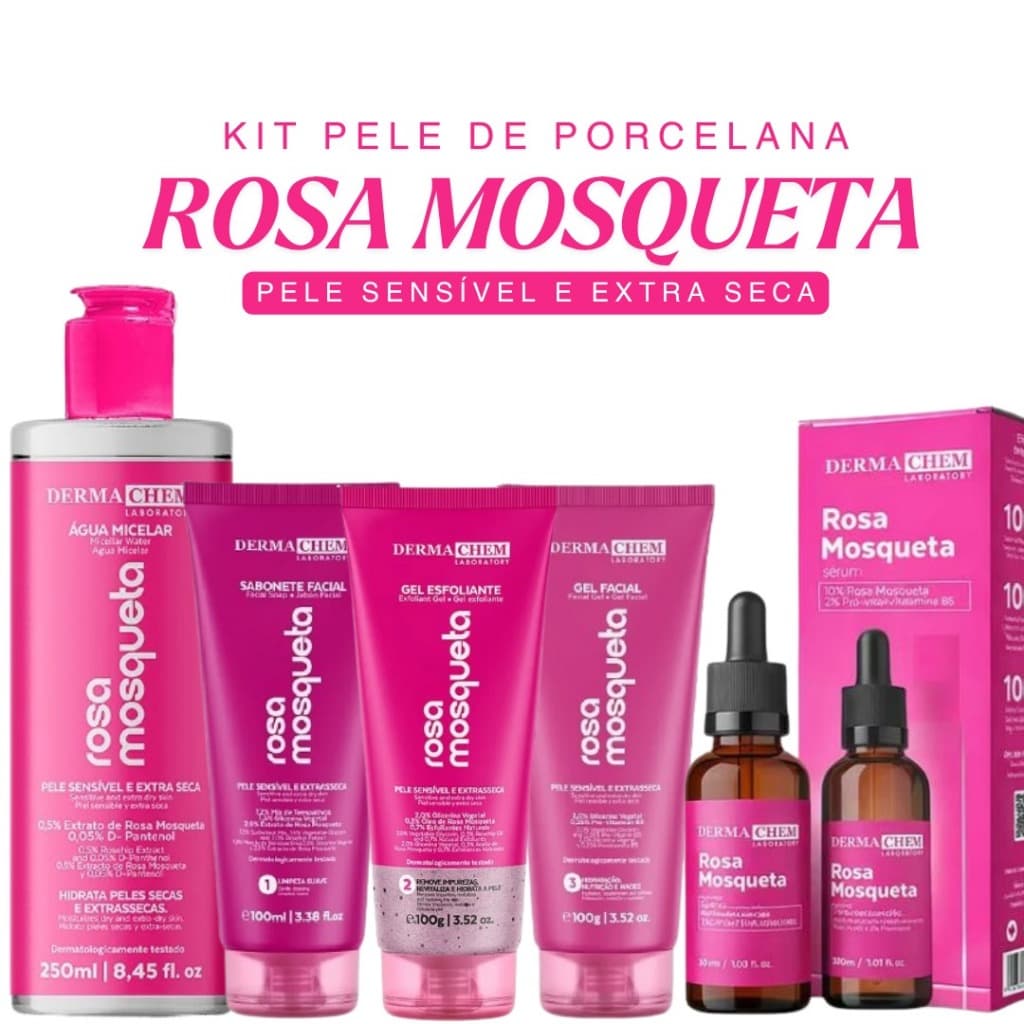 Kit Rosa Mosqueta Dermachem Uniformiza o Tom Pele Sensível Extra Seca Skincare Completo Original