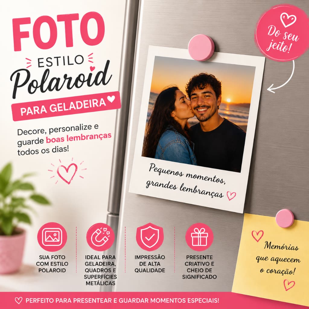 5 Fotos Polaroid Personalizada com Ímã de Geladeira | Foto com Imã | Presente Personalizado