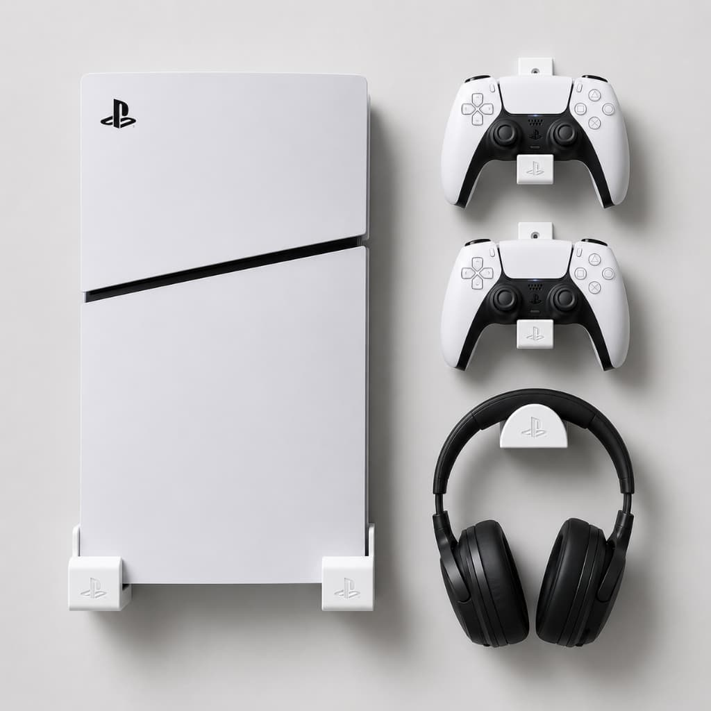 Suporte de Parede PS5 Slim Organizador para Console Controles e Headset Design Gamer Minimalista