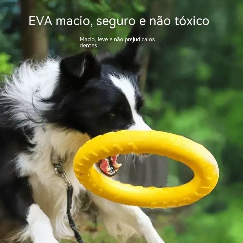 Argola Flutuante p/ Cães Médio e Grande | 19cm | EVA Antimordida | Limpa os Dentes | Amarelo | Buscar na Água