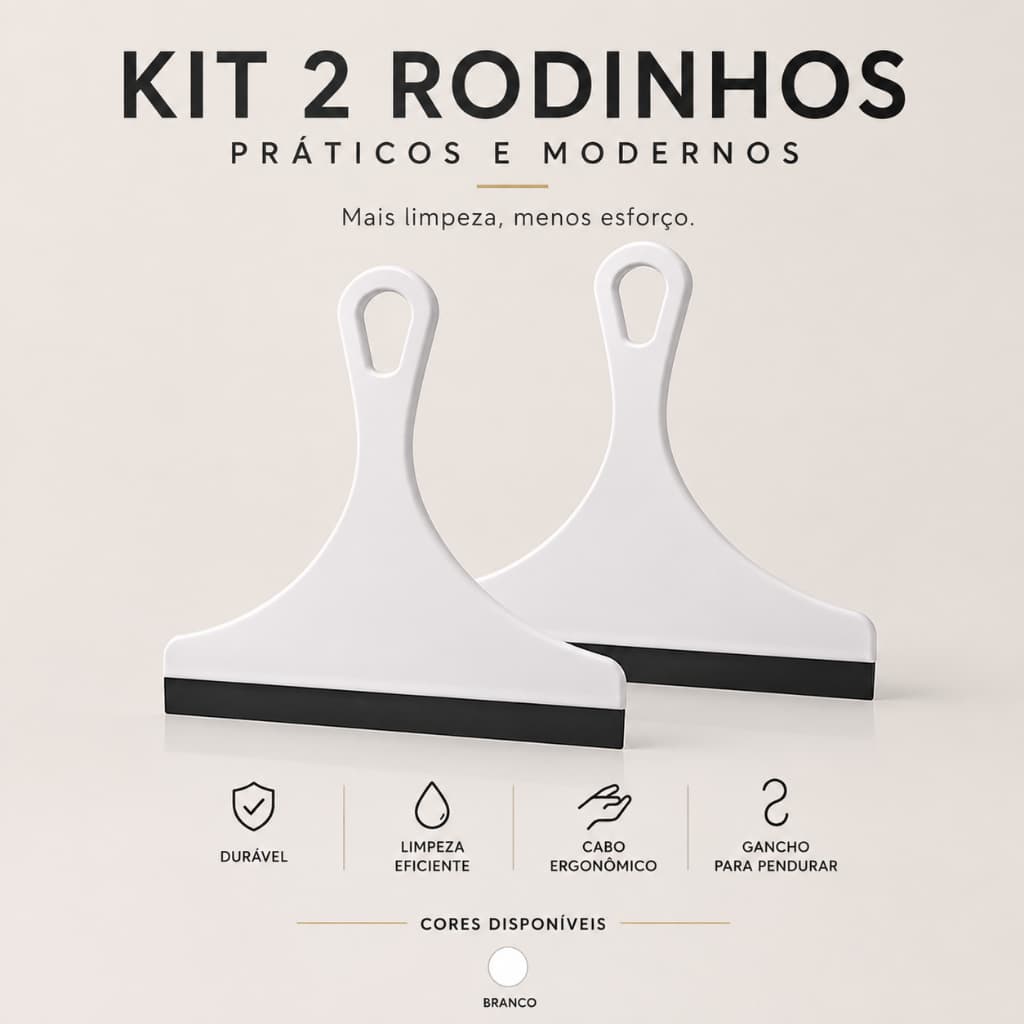 Kit 2 Rodos de Pia Modernos Branco Clean - rodo compacto para cozinha, remove água e espuma da pia e bancada, design min