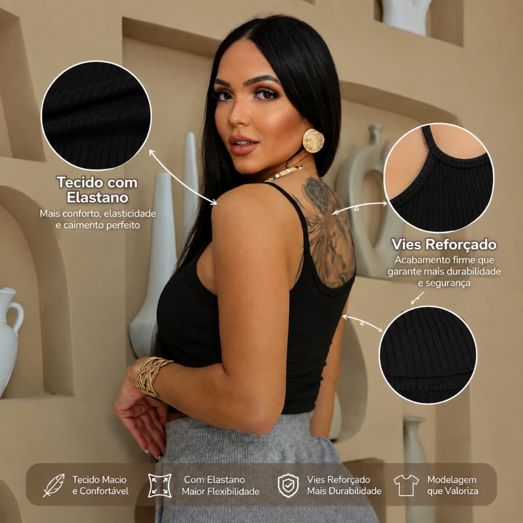 CROPPED BLUSA FEMININO ALÇA FINA COM BOJO TOP ALCINHA - ENVIO IMEDIATO