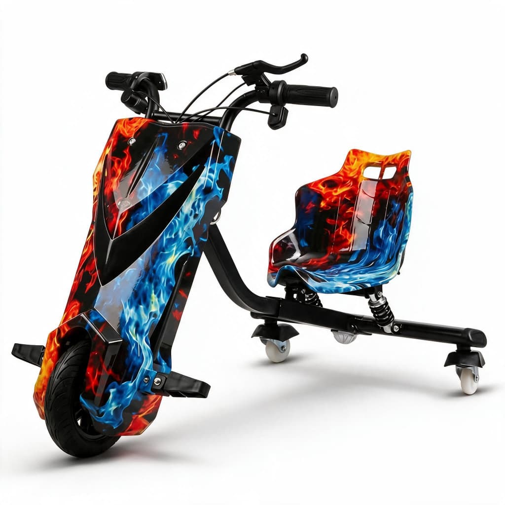 Triciclo Drift Elétrico 350W 4.8A Infantil e Adulto Drifting 3 Velocidades até 15km/h bluetoothe LED Colorido Até 80kg