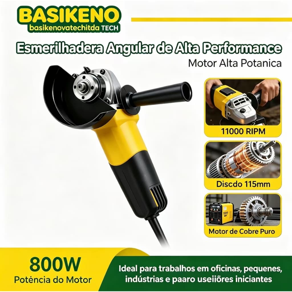 Esmerilhadeira Lixadeira Angular Elétrica Profissional 800W 220V 127V para Corte Desbaste Oficina DIY Com Acessórios