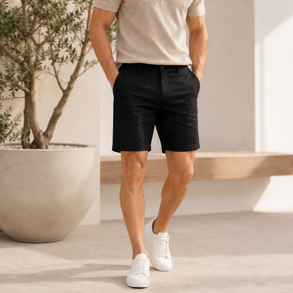 Short Bermuda de Linho Masculino Slim Sport Fino Premium Com Bolso e Botões Básica   38 ao 46