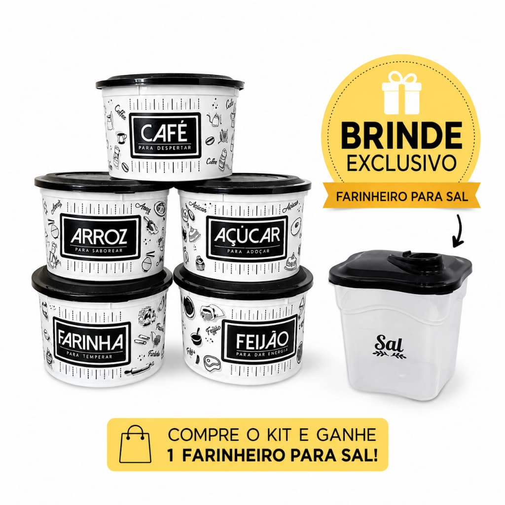 Kit 5 Potes De Mantimentos Plástico Herméticos - Potes Tapoer Cozinha- Porta Mantimentos 2 litros