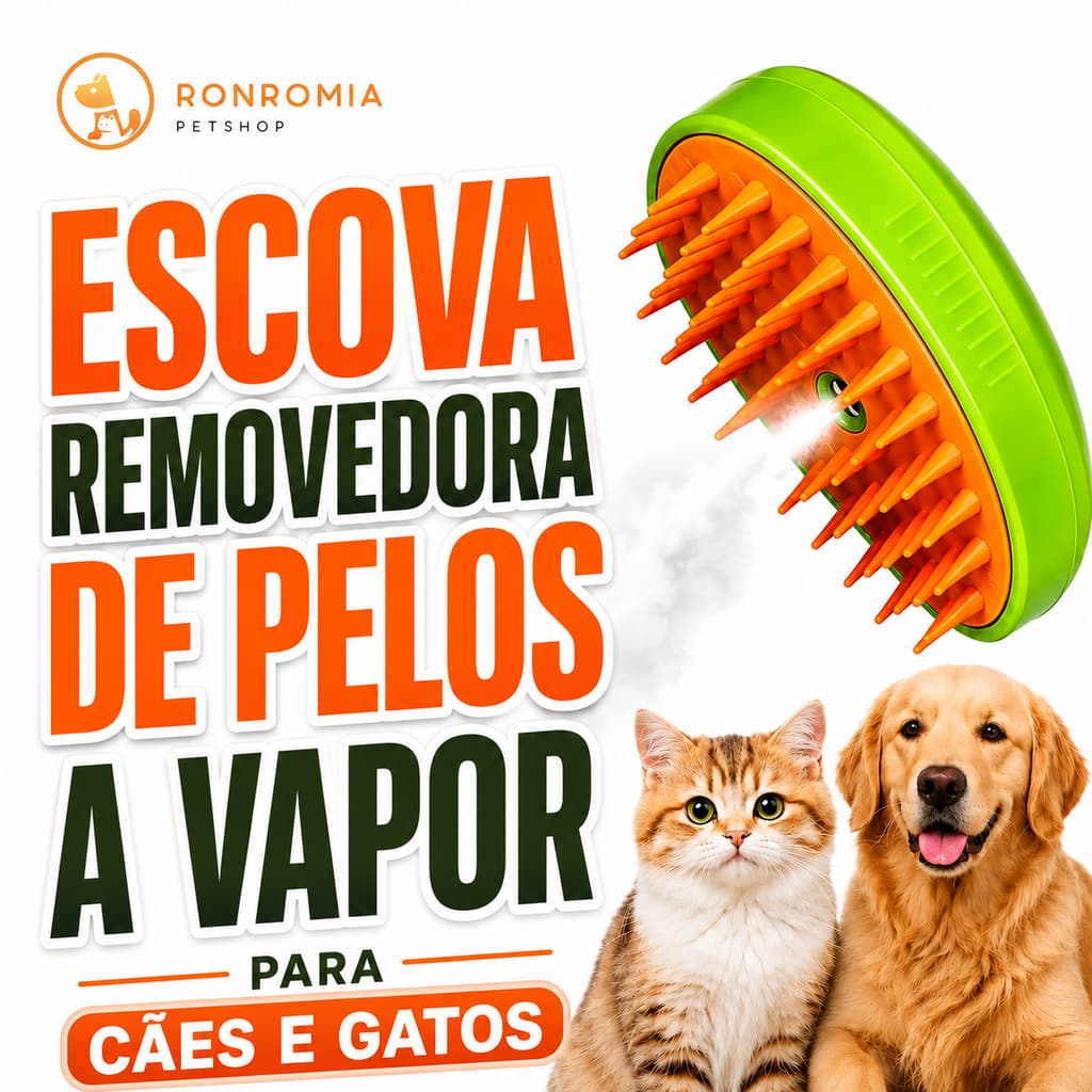 Escova Pet 3 em 1 a Vapor para Cães e Gatos Removedor de Pelos Massageador Elétrico Banho a Seco