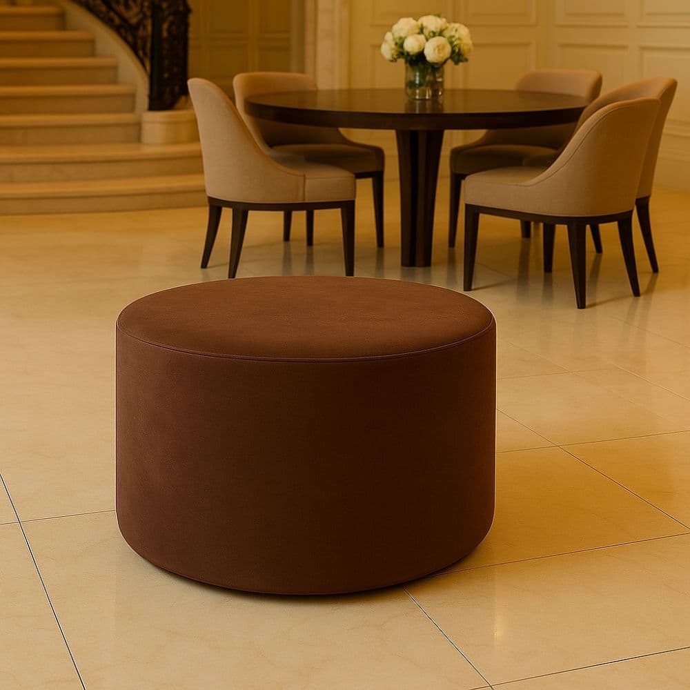Puff Orgânico Liz Redondo Banco Banqueta Para Penteadeira Closet Quarto Premium Luxo Suede Marrom