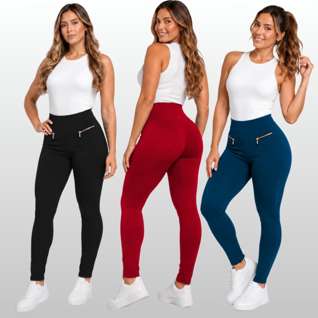 Calça Legging Feminina Montaria Fitness Bolso Zíper Cintura Alta