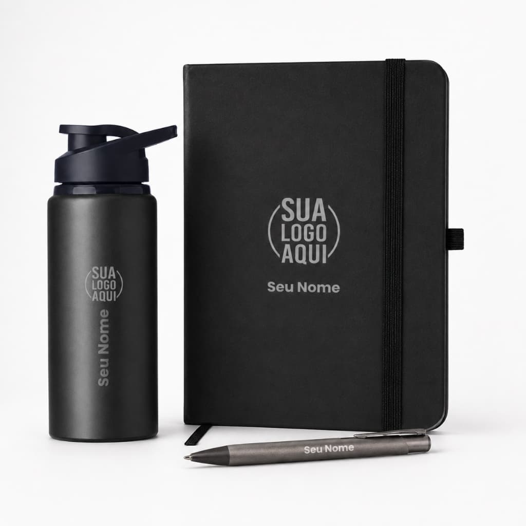 Kit executivo personalizado Garrafa Caderno Caneta com Nome Logo