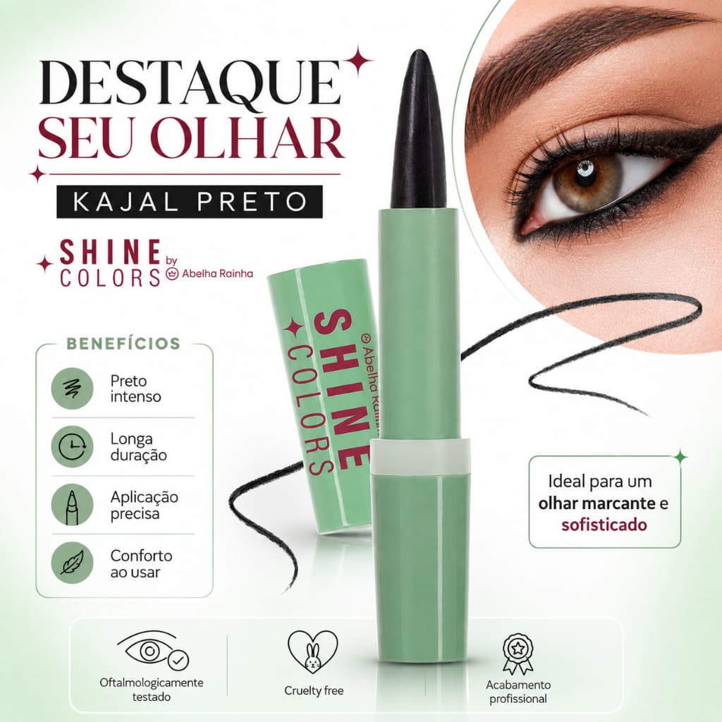 Kajal 2 Em 1 Preto Shine Colors Abelha Rainha 1,3g