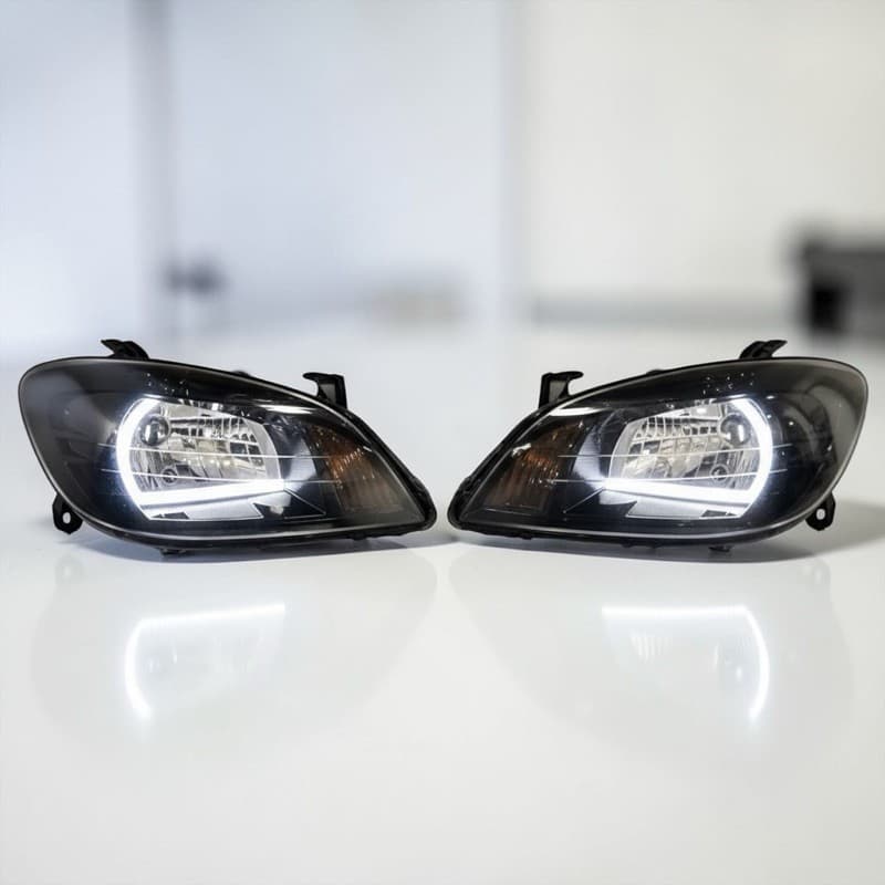 Par Farol Celta Prisma 2007 a 2012 Personalizado Máscara Negra Angel Eyes Pisca Laranja Ambos Lados Novo