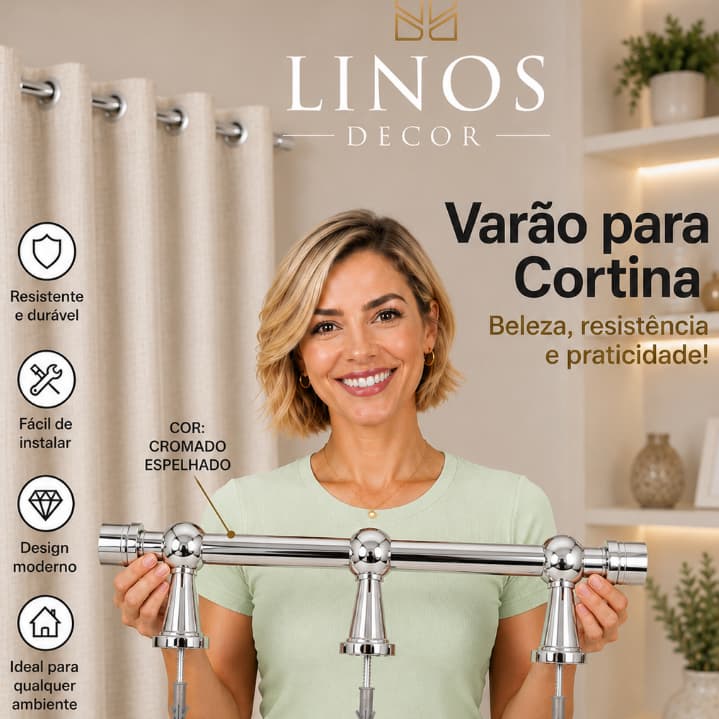 Varão em Ferro 2,5mt grosso Sala Quarto Cozinha Janela 28mm