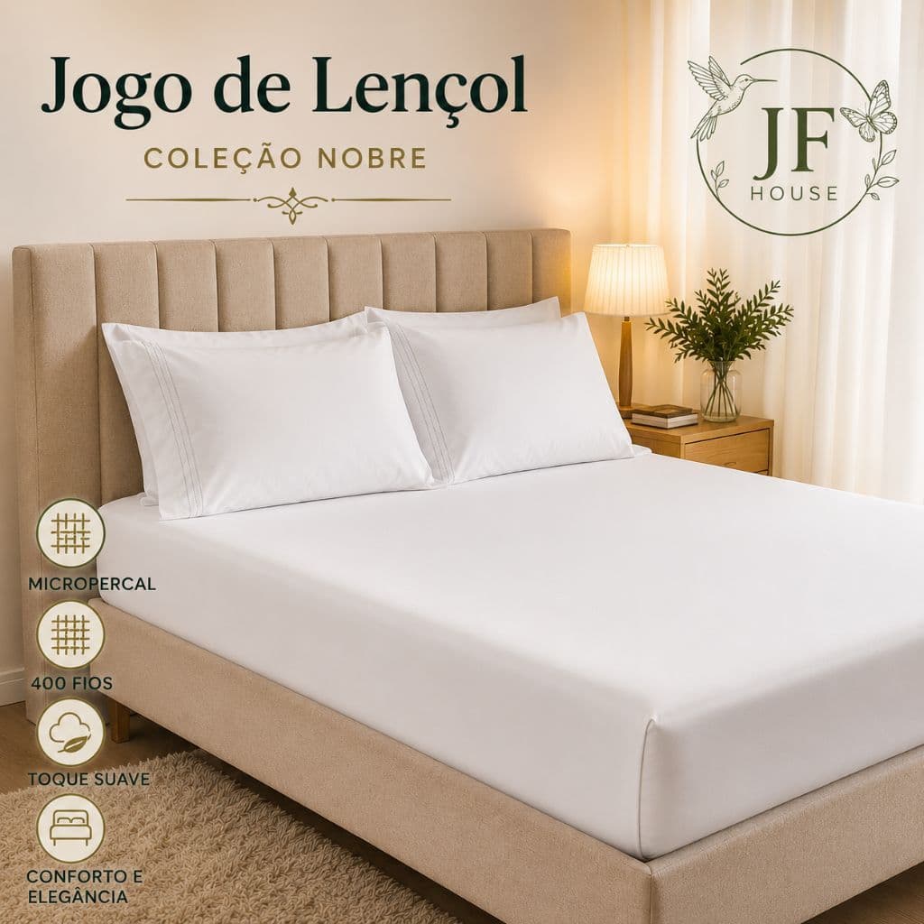 Jogo de Lençol Solteiro Casal Queen King 3 Peças Nobre Detalhes em Ponto Palito 400 Fios Micropercal