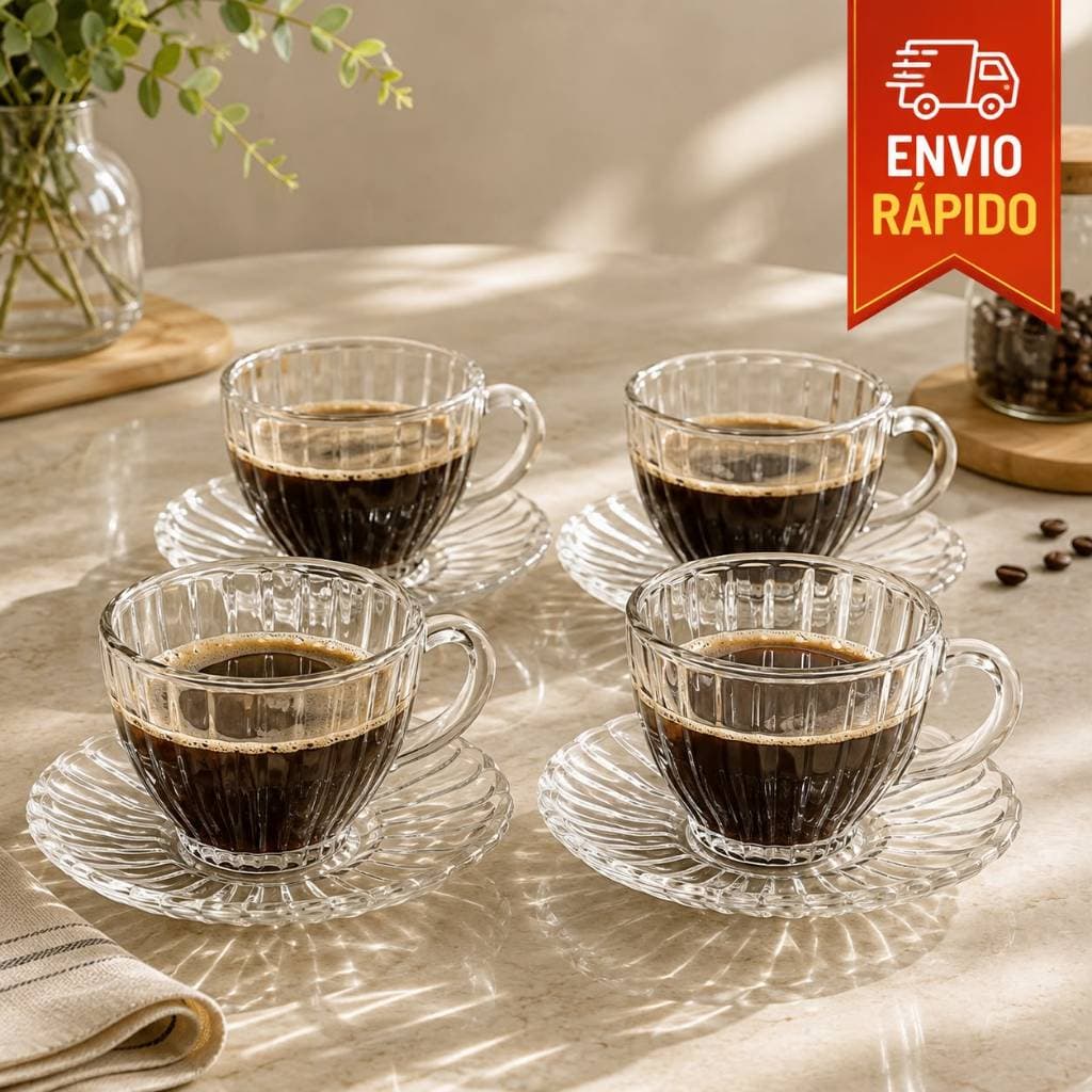 Conjunto 4 Xicaras Com Pires 200ml Café Caneca Cappuccino Chá Café Presente Kit Jogo Xicaras Canecas Mesa Posta