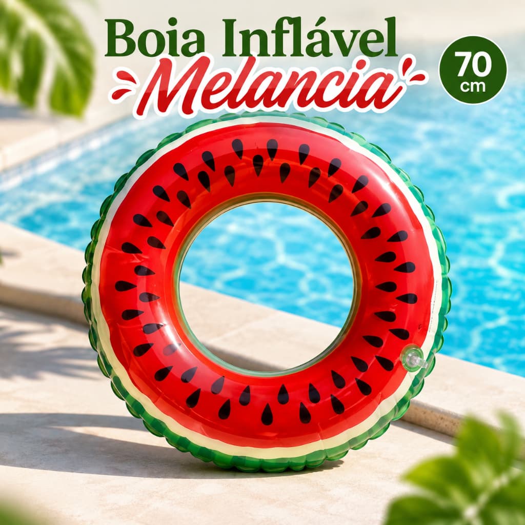 Boia Inflável Melancia 70cm para Piscina Praia Verão Infantil e Adulto Boia Redonda Divertida