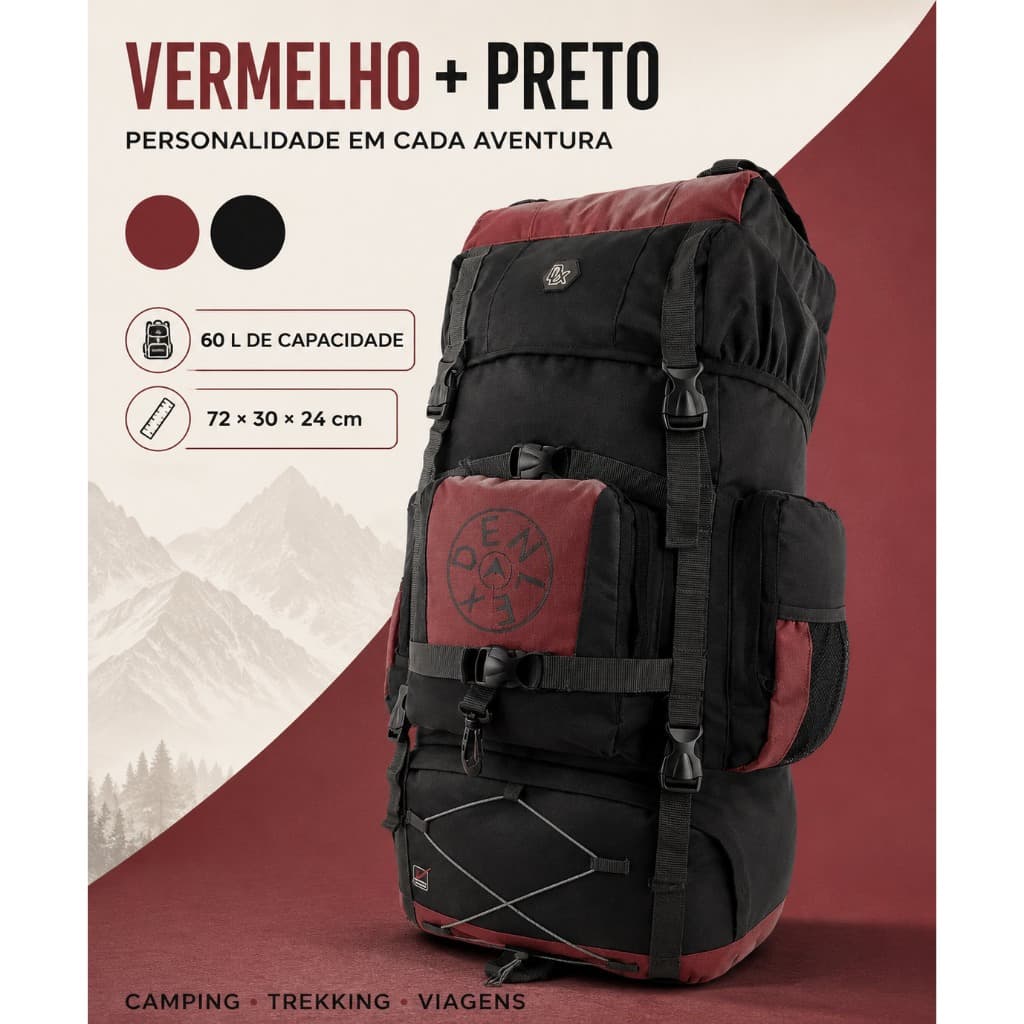 60L - Mochila Acampamento Cargueira Camping Trilha Denlex