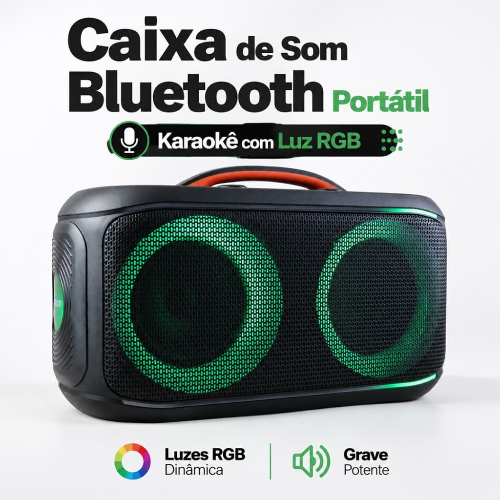 Caixa de Som Bluetooth 600W CS-109 Som Potente com Karaokê e Função TWS para Festas e Lazer