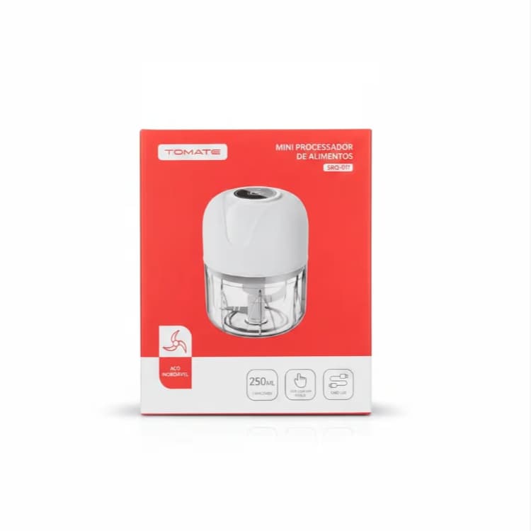 Mini Processador de Alimentos USB 250ml - Compacto e Portátil com 3 Lâminas de Inox