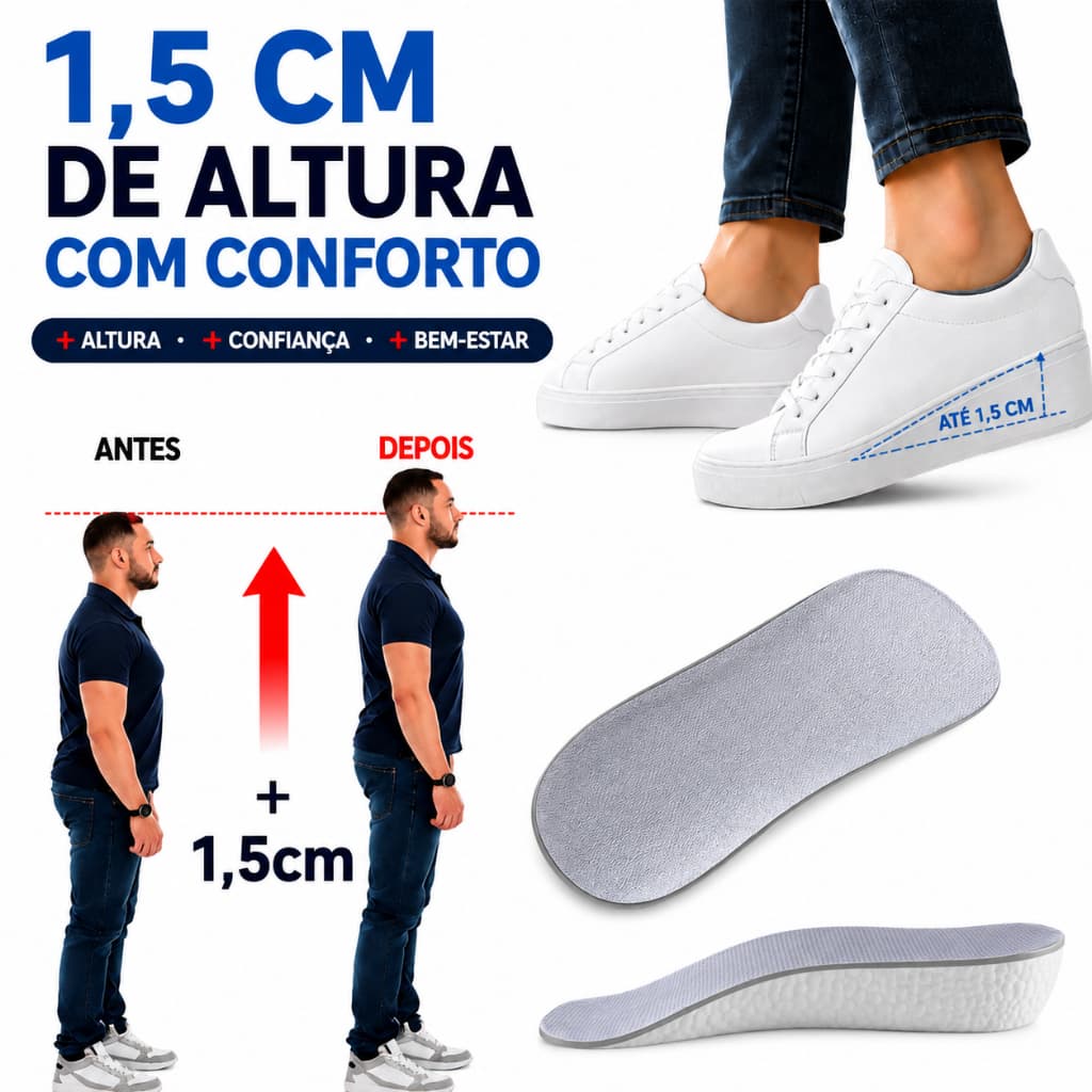 2 Palmilha Aumenta Altura 1,5cm Amortecedor Compensatória Ergonômica