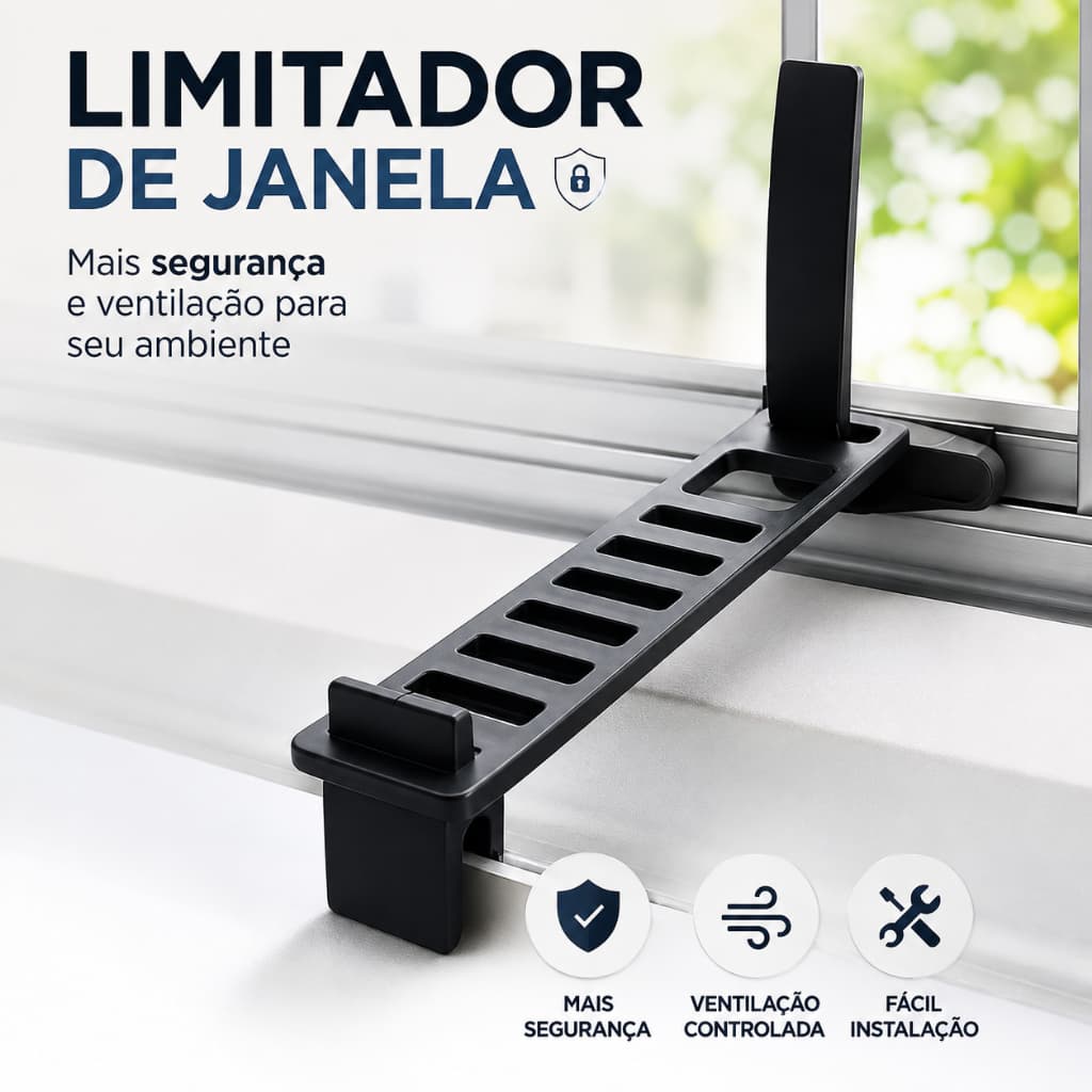 Trava Para Janela Basculante Banheiro Ajustável Com Regulagem Limitador Crianças Pets Segurança Extra