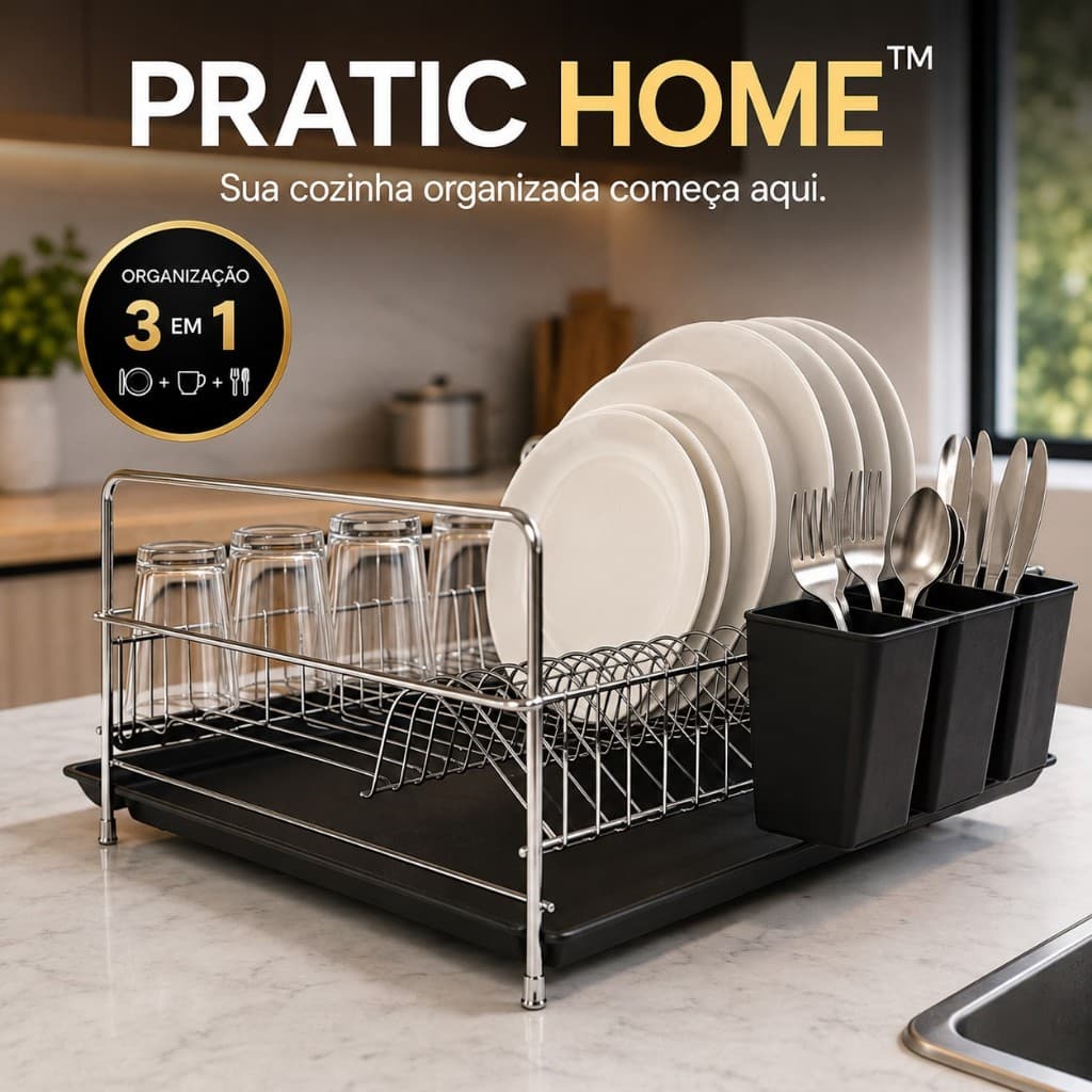 Escorredor de Louça Inox 12 Pratos 6 Copos Porta Talheres Bandeja Coletora Organizador de Pia Cozinha moderno