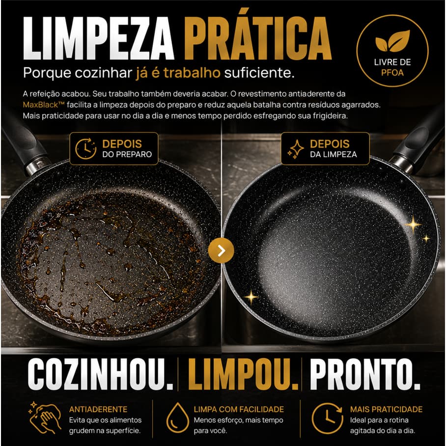 Frigideira Cerâmica Antiaderente 26cm MaxBlack Fundo Indução