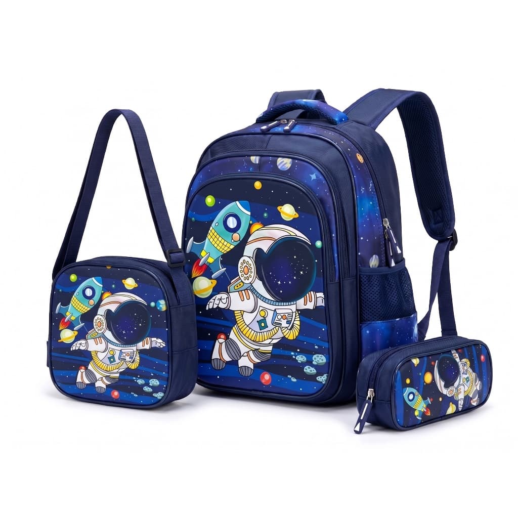 Kit Mochila Menina e Menino Escolar Infantil Bolsa Lancheira Estojo Estampas