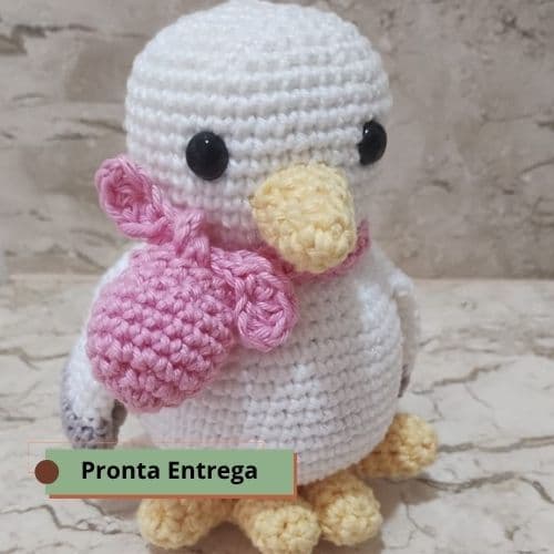 MIni Cegonha em Amigurumi Crochê Presente Maternidade Chá Revelação Anúncio Gravidez