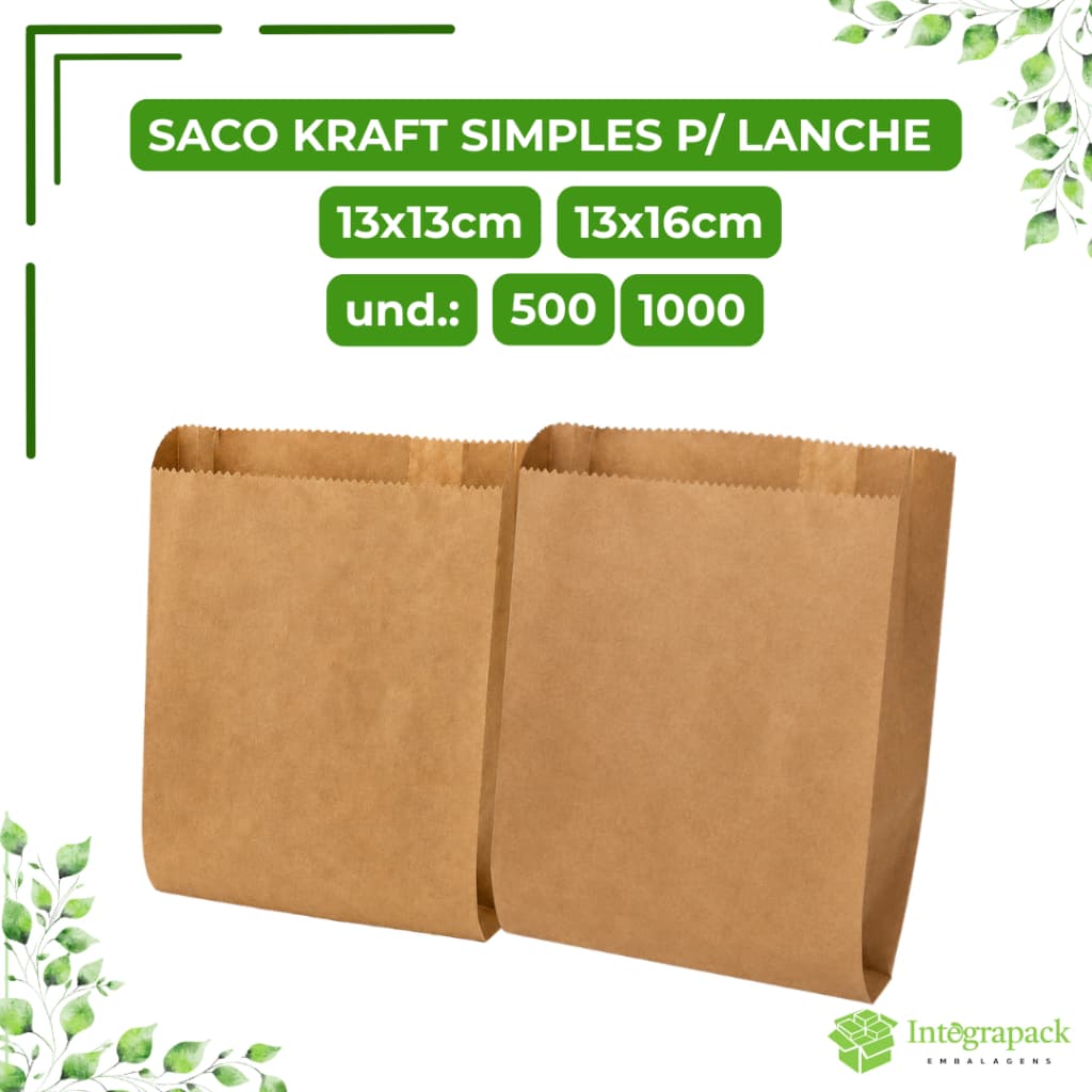 Saco de Papel Kraft Simples Lanche Delivery Padaria Salgados Doces Hambúrguer Salgados