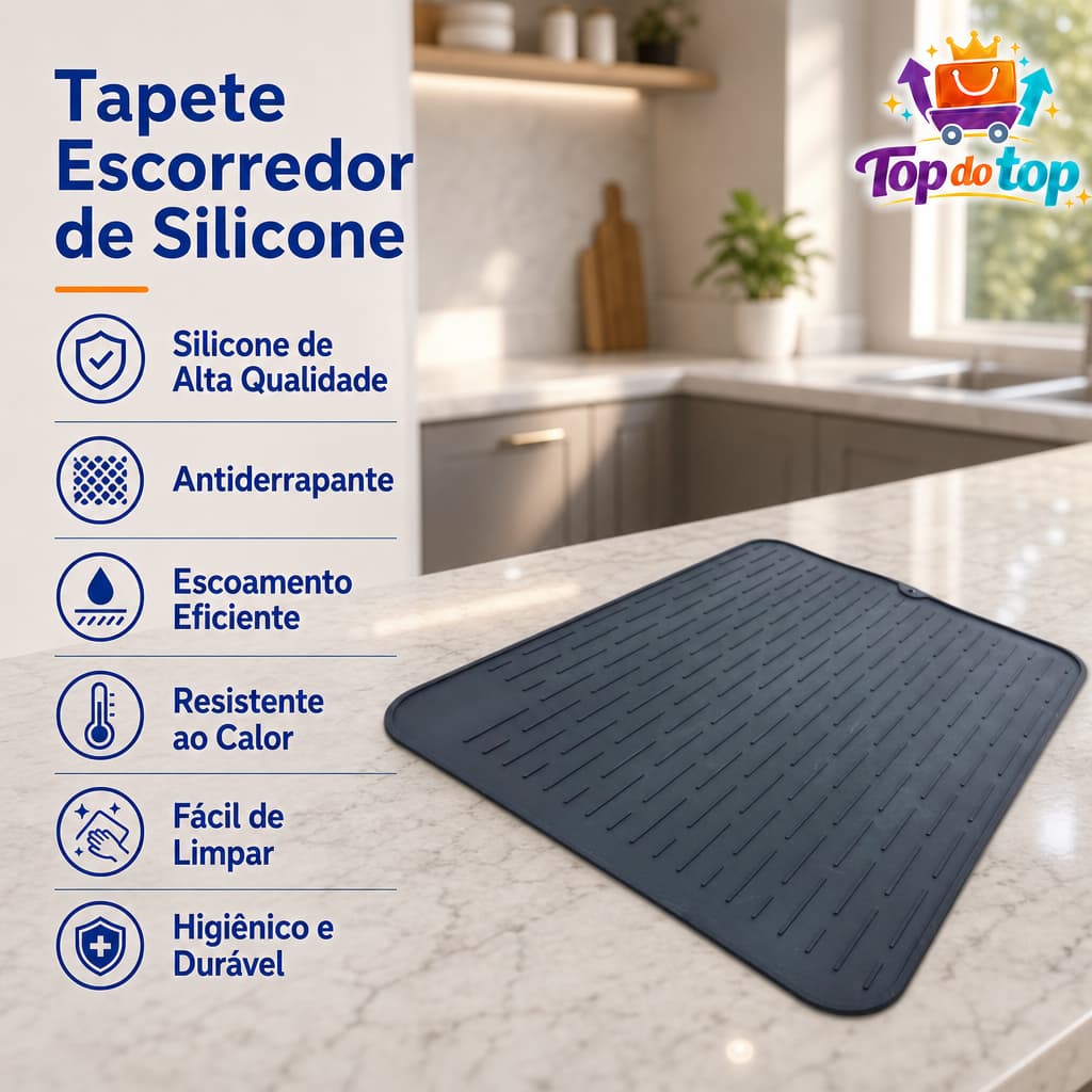 Tapete Escorredor de Silicone Cozinha Antiderrapante 30x40cm