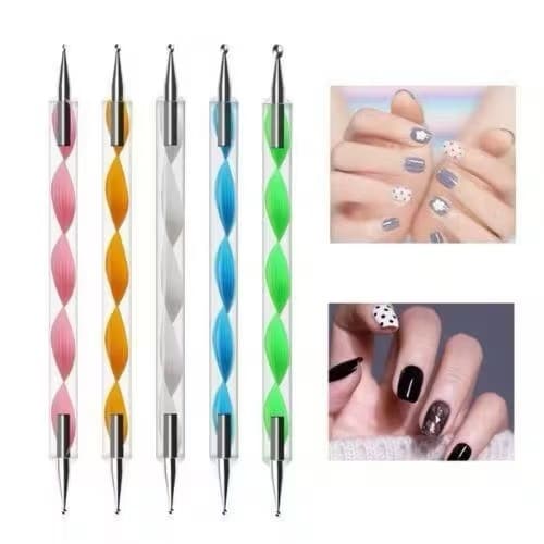 Kit c/ 5 Pincéis Boleadores Ponta Dupla Decoração De Unhas Pontilhismo