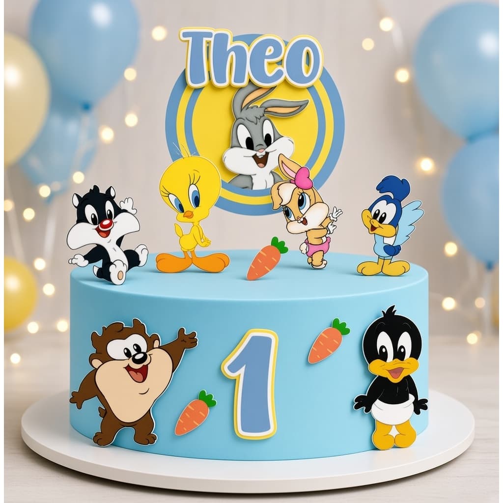 Topo de Bolo Looney Tunes Personalizado | Nome e Idade | Festa Infantil